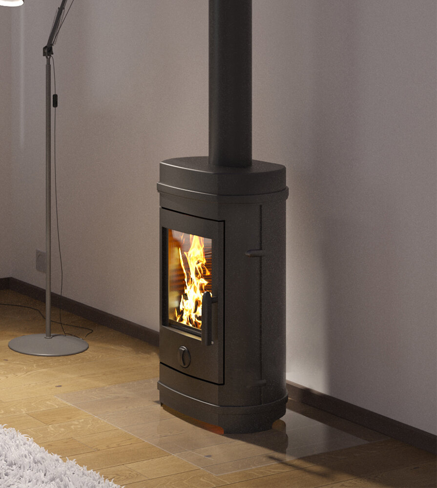 Печь-камин с дымоходом, выведенным через крышу