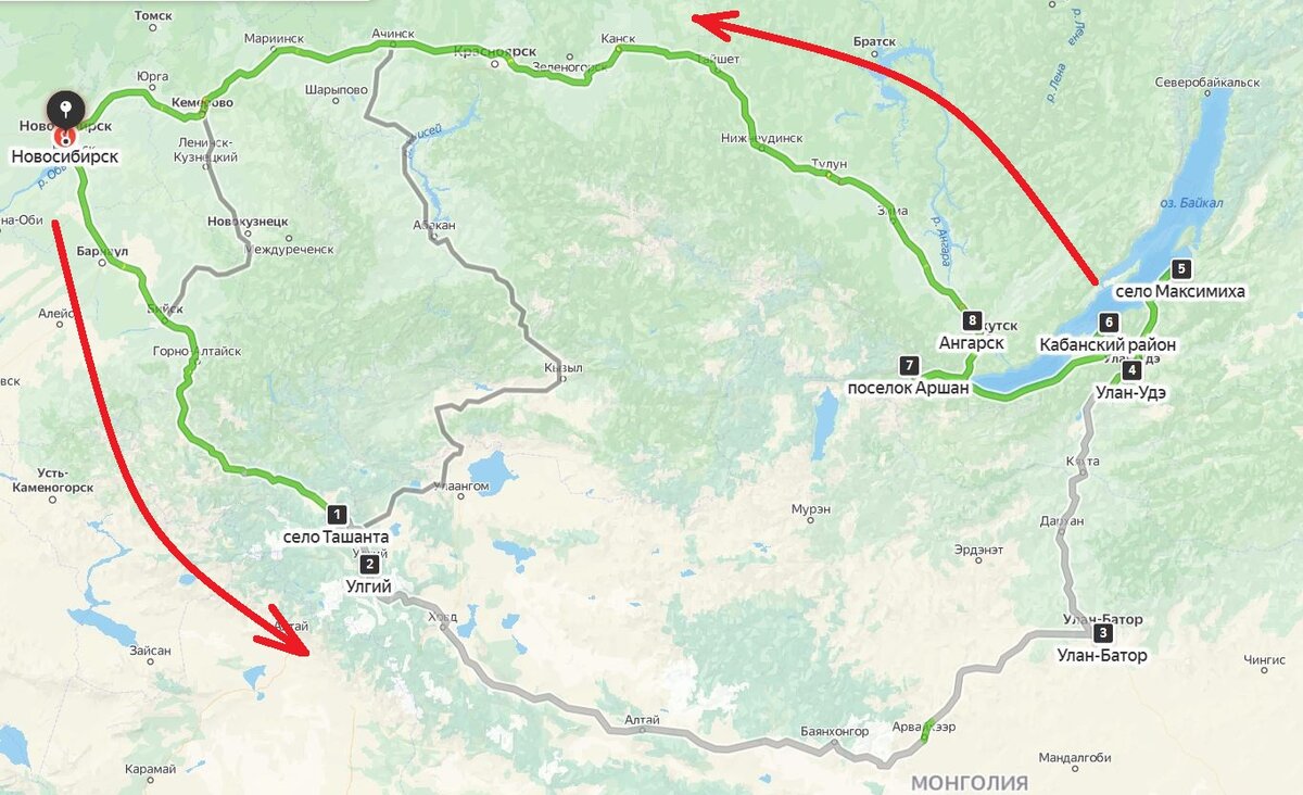 Маршрут поездки. ~6400км