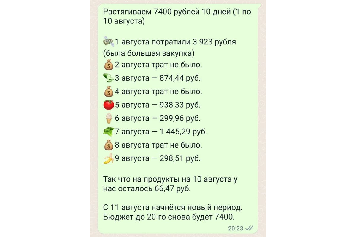 С 21 по 31 августа будем тратить 8200.