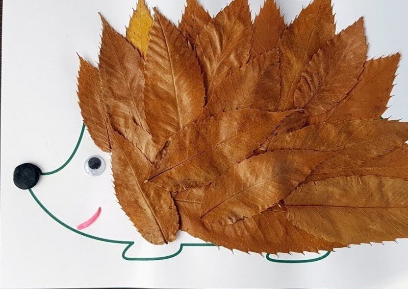 Аппликация Ежик из осенних листьев