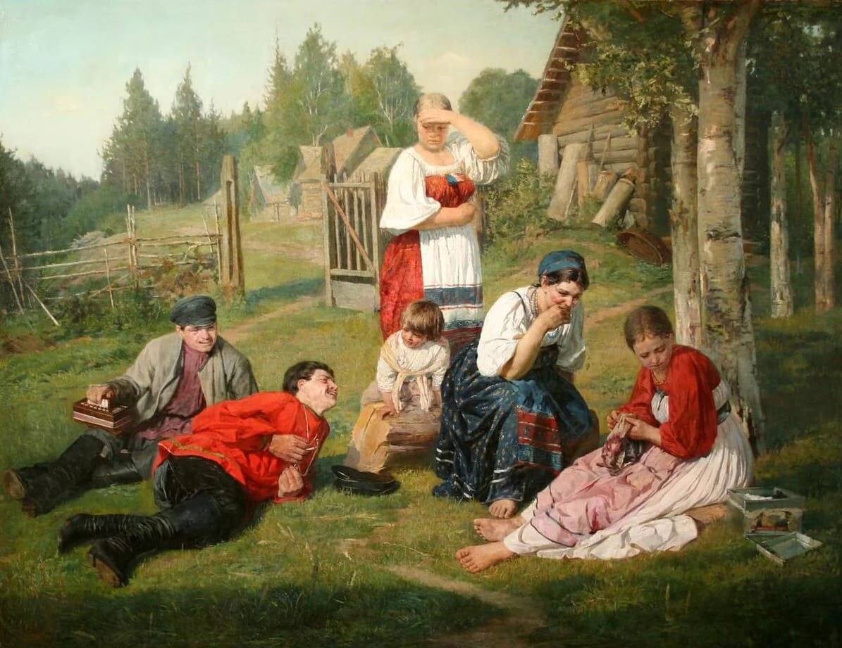 На крестьянском дворе. Худ. Голынский В.А., 1890 год