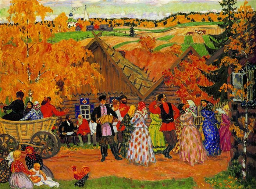 Борис Кустодиев. «Деревенский праздник» («Осенний сельский праздник»), 1914 год, Латвийский Национальный художественный музей, Рига © Public domain