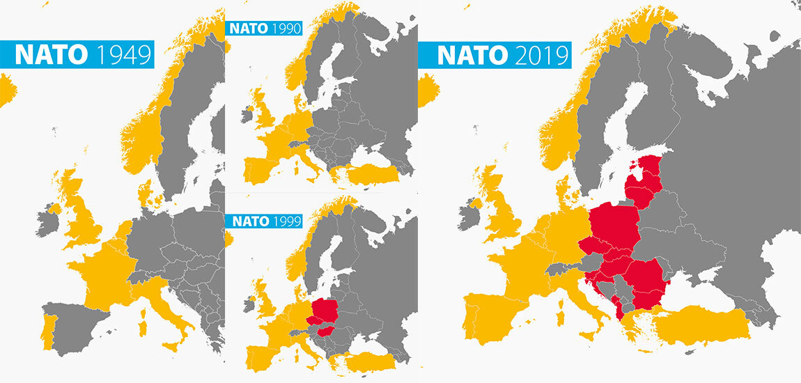 Карта расширения нато на восток по годам