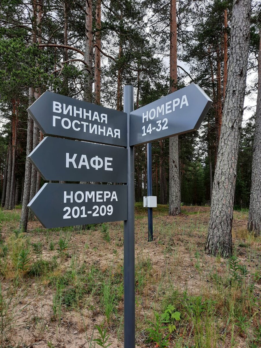 Гостиница представляет собой отдельно стоящие модули в сосновом лесу на песчанном мысу, где река Вуокса впадает в Ладожское озеро.

