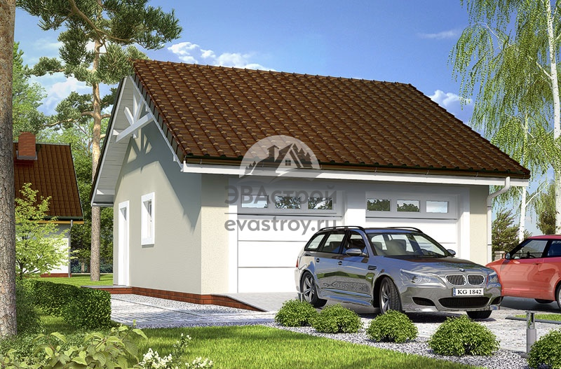 Проект двухместного гаража 48 м2 из газобетона 8 на 6 - 102-86