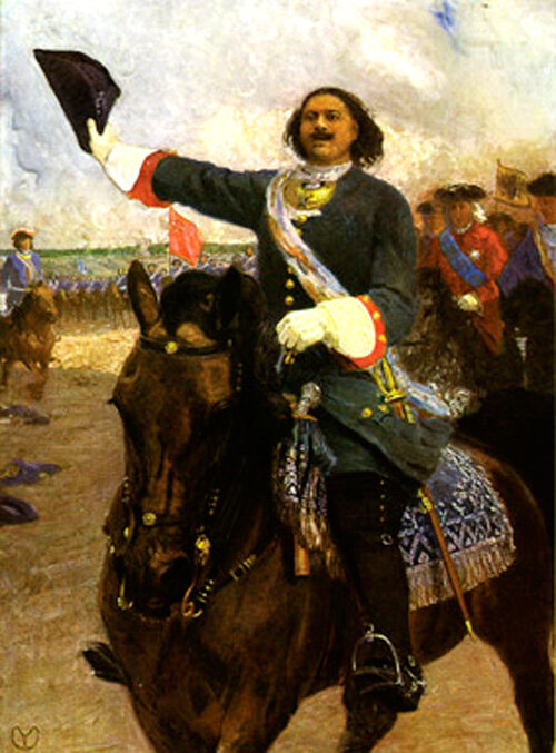 Пётр I перед Полтавской битвой. (Картина художника Ю. Репина, 1910 год). 