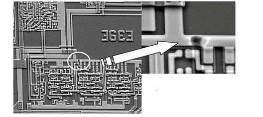 
рис 1. Пример ESD повреждения ESD чувствительного электронного компонента