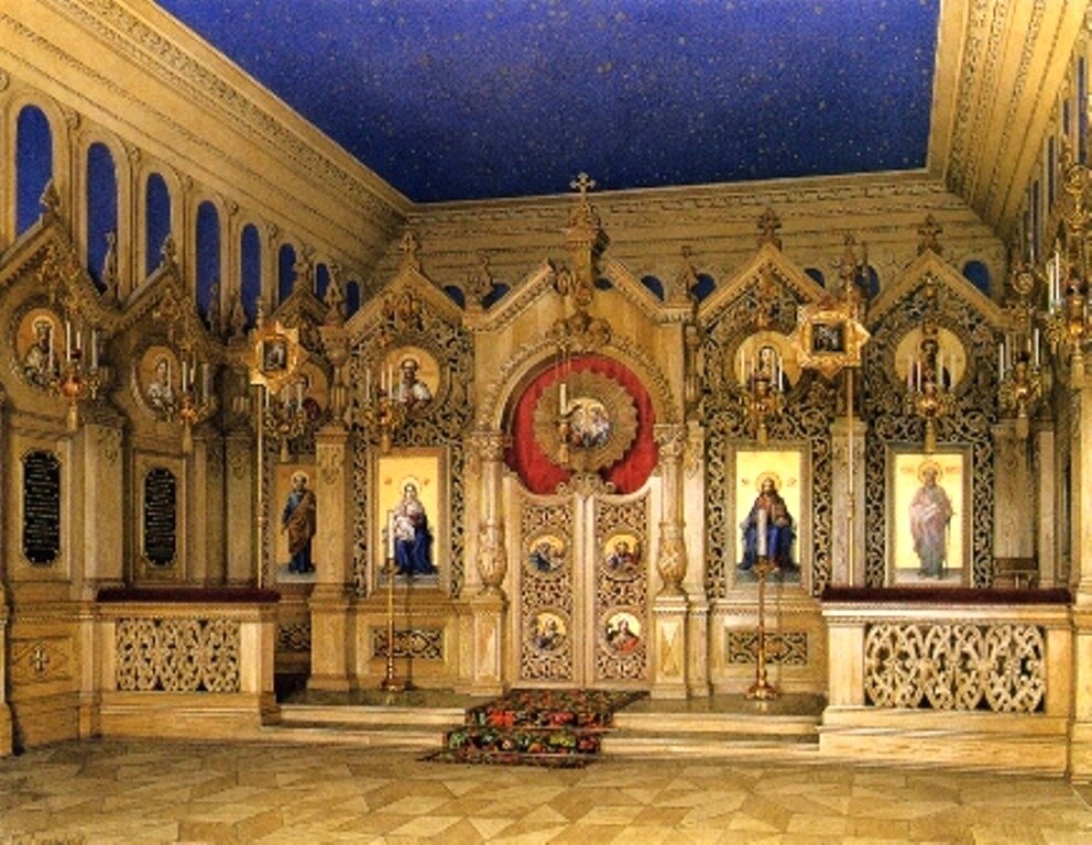 Интерьер церкви
(акварель К. А. Ухтомского, конец 1850-х гг.)