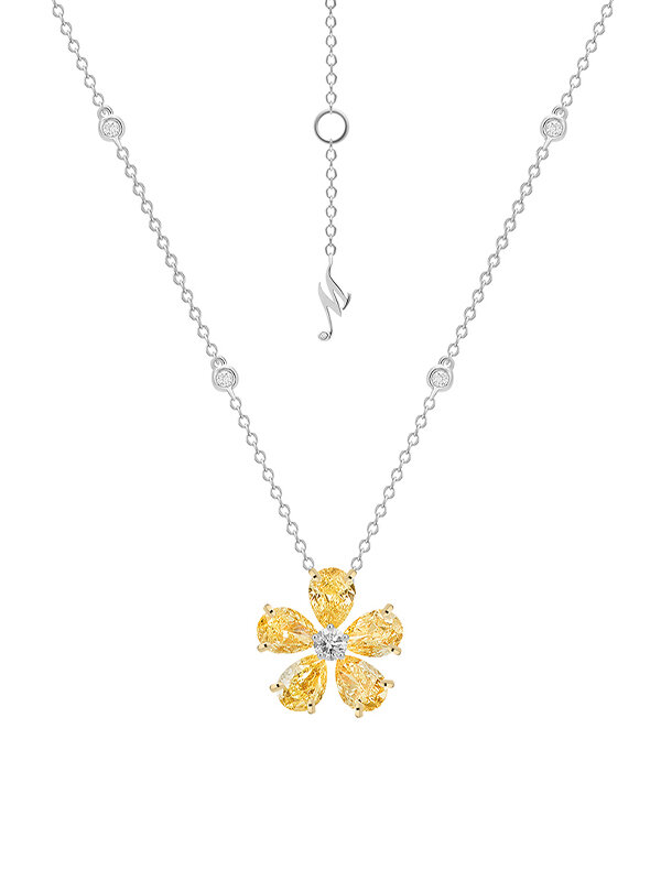 Колье Mercury Flower из белого и желтого золота с бриллиантами 