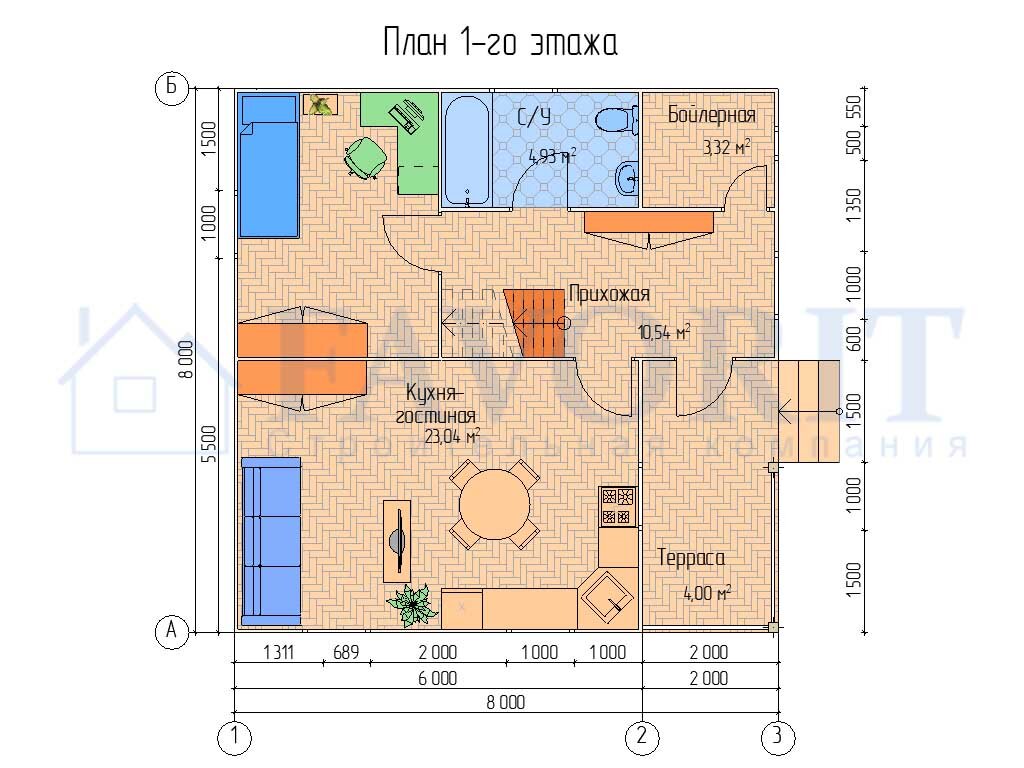 Проекты каркасных домов 8 на 8 (одноэтажные, двухэтажные, с мансардой) |  Строительная компания 