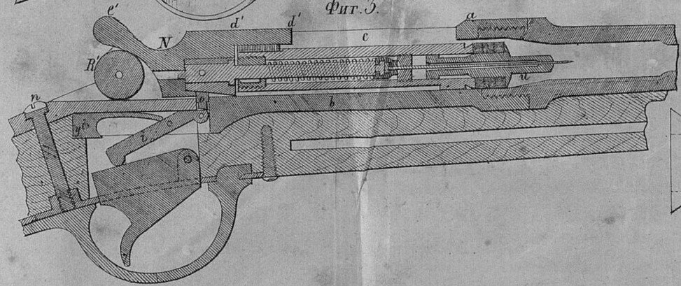 Схема механизма винтовки Шасспо обр. 1866 года.