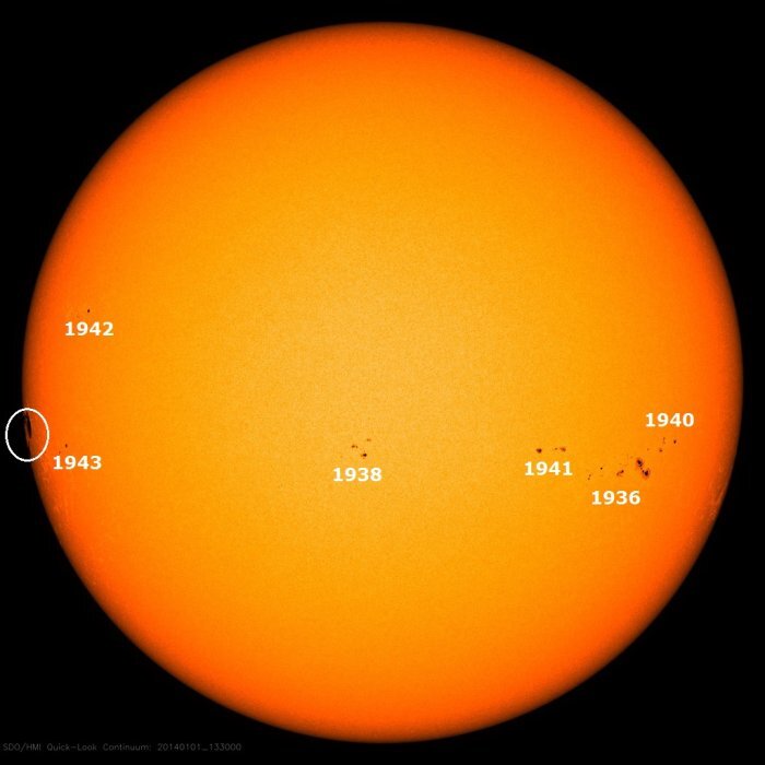 Появление группы №1944 из-за лимба 1 января 2014 г.