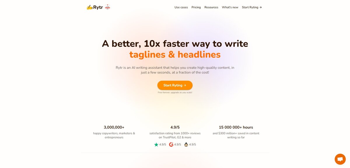 Главная страница нейросети Rytr
