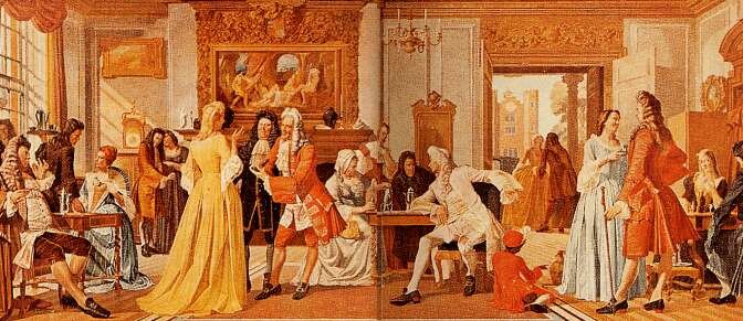 Картина неизвестного автора конца XIXв, изображающая, как выглядел (или мог выглядеть) первый Дом шоколада в Лондоне в 1708г. (Источник: цветная литография, опубликованная Cadbury)