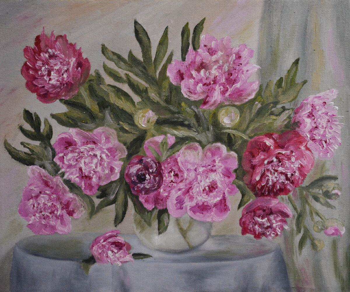 "Пионы" (холст, масло, размер 50*65 см, 2017г)