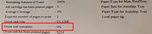 "Drum unit remainder" - строчка отчета о заправке драм-картриджа  