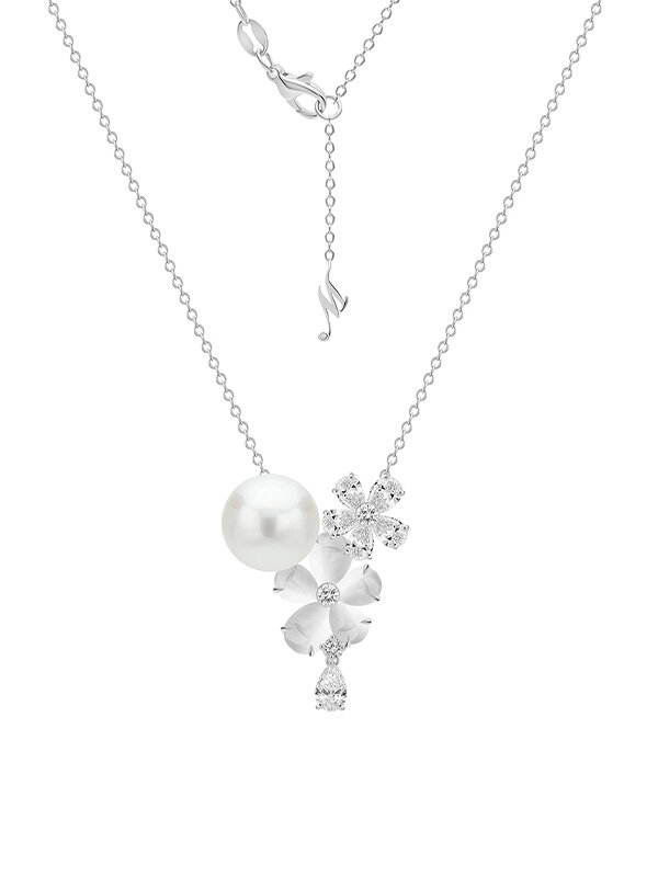 Кулон Mercury Flower из белого золота с лунным камнем, бриллиантами и жемчугом