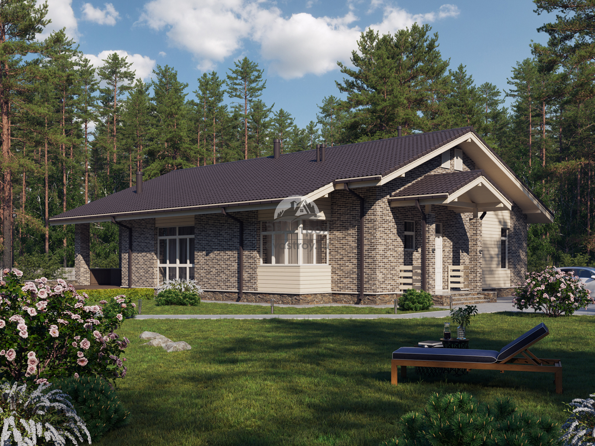 Проект одноэтажного дома 199.79 м2 с сауной и террасой - KVR-20