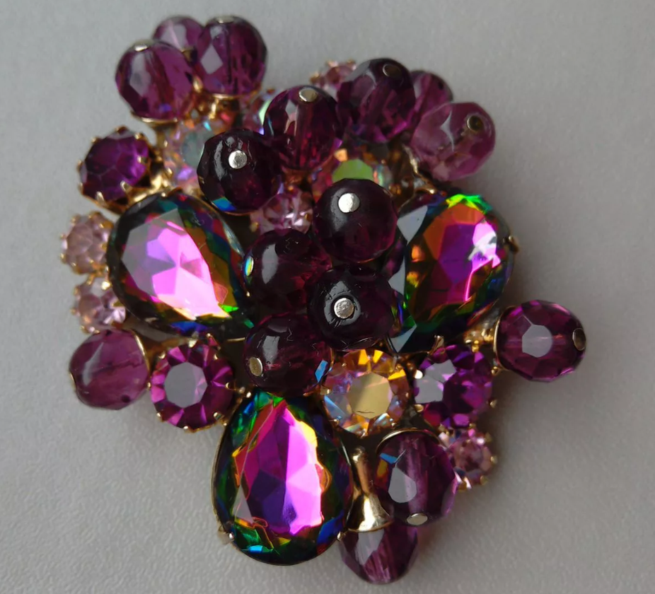 Брошь винтаж, арбузное стекло