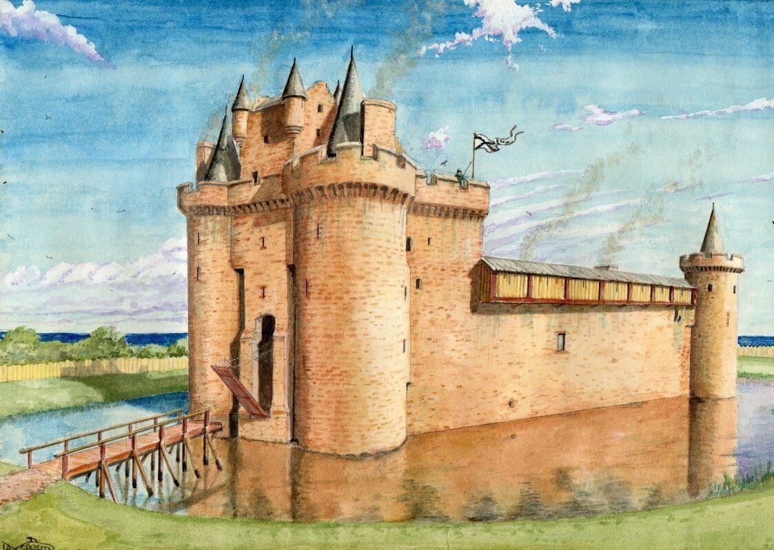 Изображенная на картине крепость была выстроена. Донжон в средневековом замке. Замки средневековья 5-6 веков. Замки феодалов средневековья. Архитектура средневековья романский замок.