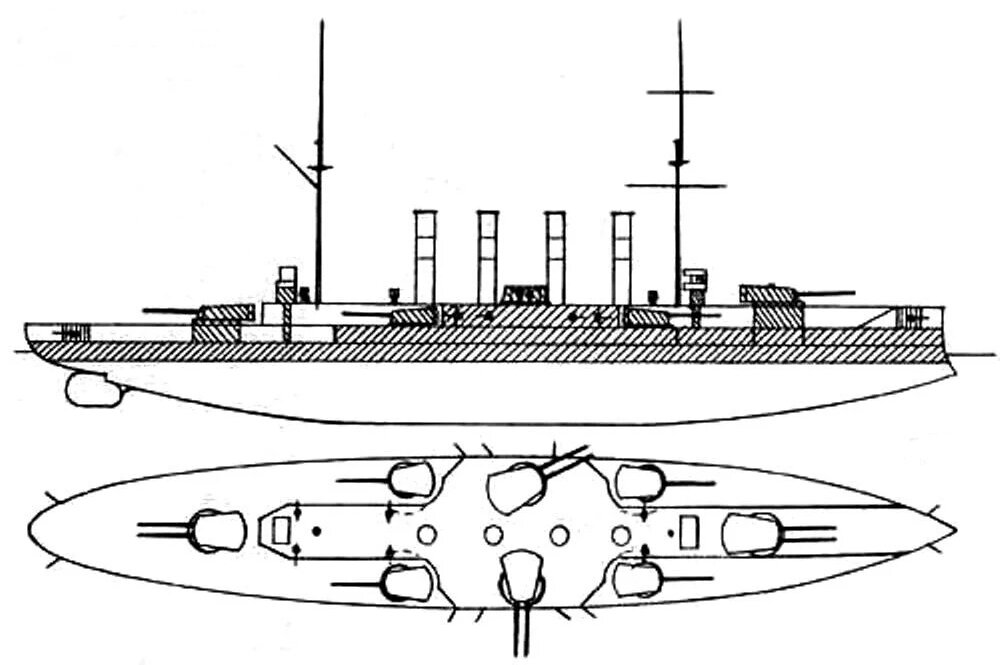 Проект линкора предложенный Куниберти в 1903 году в своей статье
