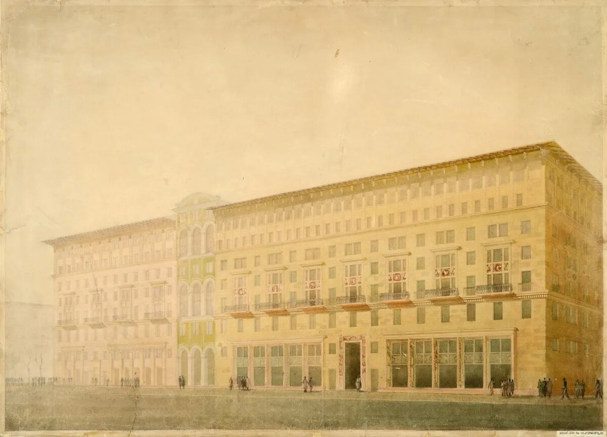 Буров А.К. Жилой дом Наркомлеса на ул. Горького, 25. Вторая очередь строительства. Перспектива. 1941. МУАР