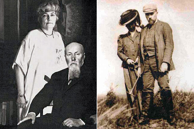 Николай Константинович и Елена Николаевна Рерихи, в зрелости и в более молодые годы