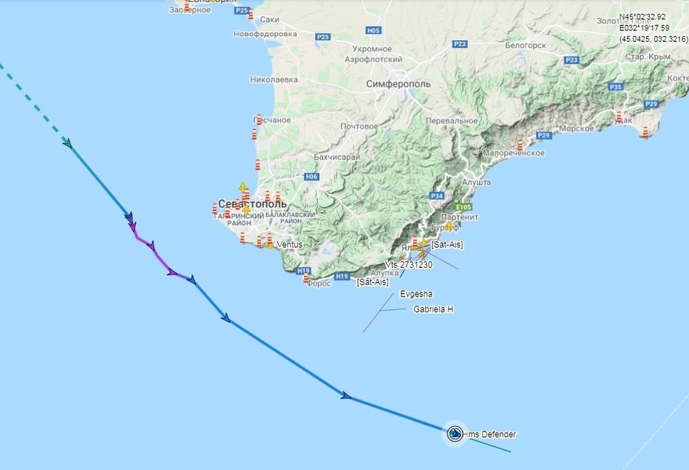 Район инцидента с участием HMS "Defender". Источник: russialand.livejournal.com