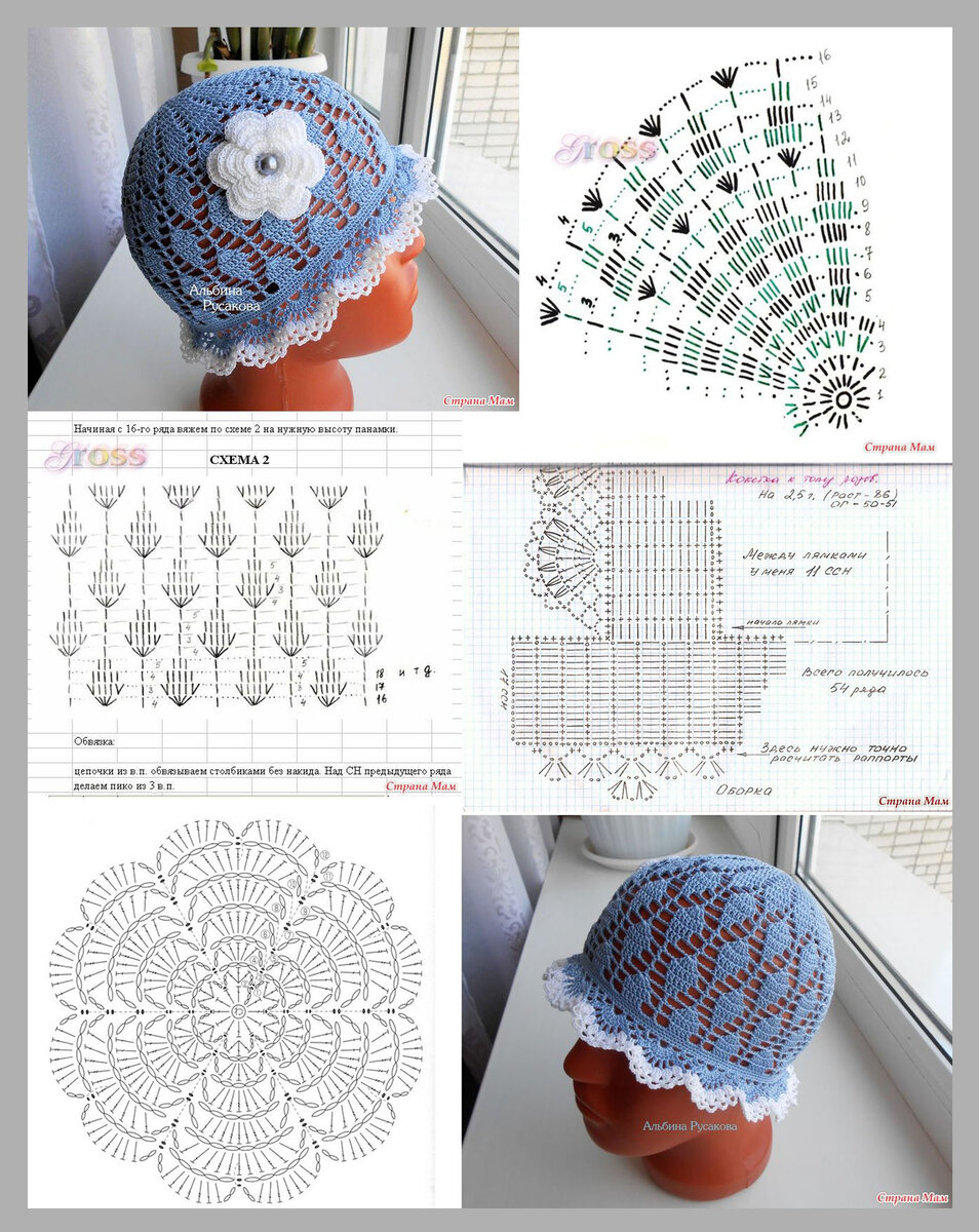 Летние шапочки крючком для девочек со схемами