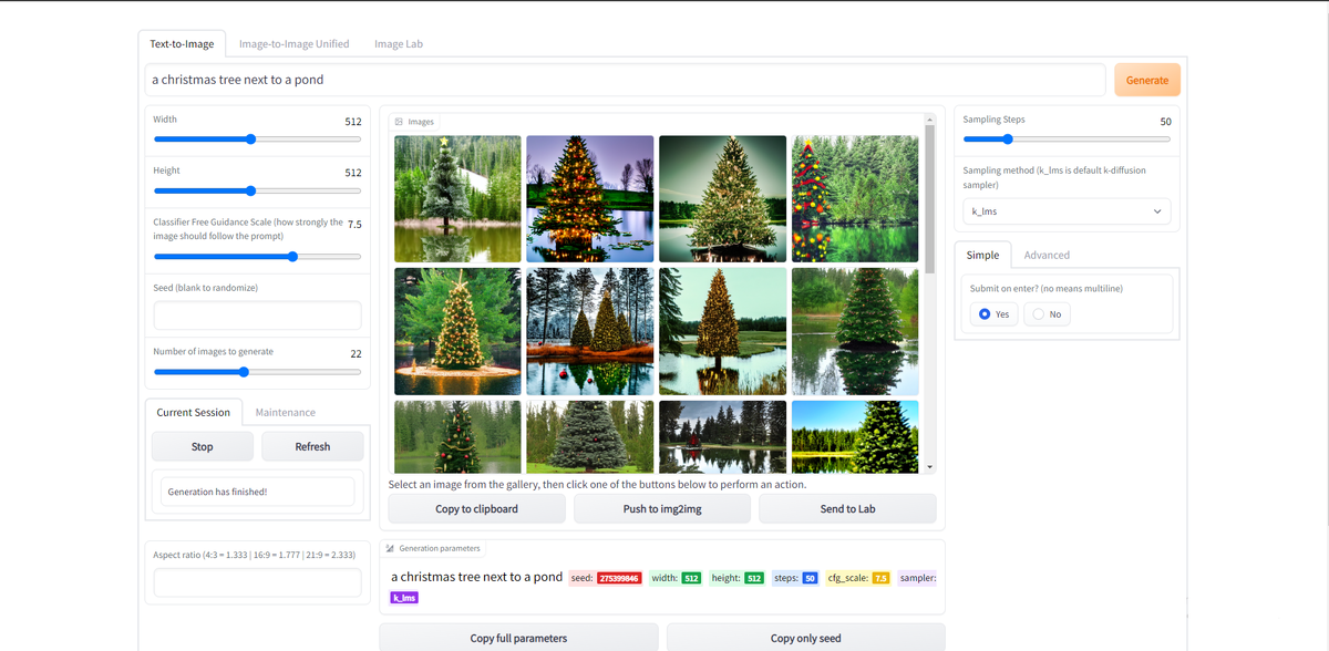 Text-to-image вкладка stable-diffusion-webui