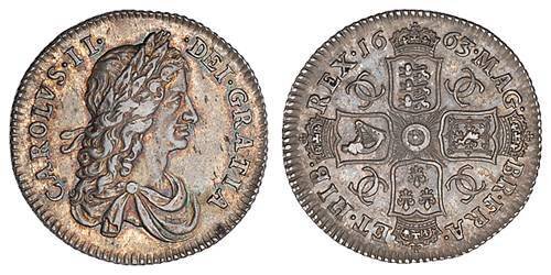 Шиллинг короля Карла II чеканки 1663 года.