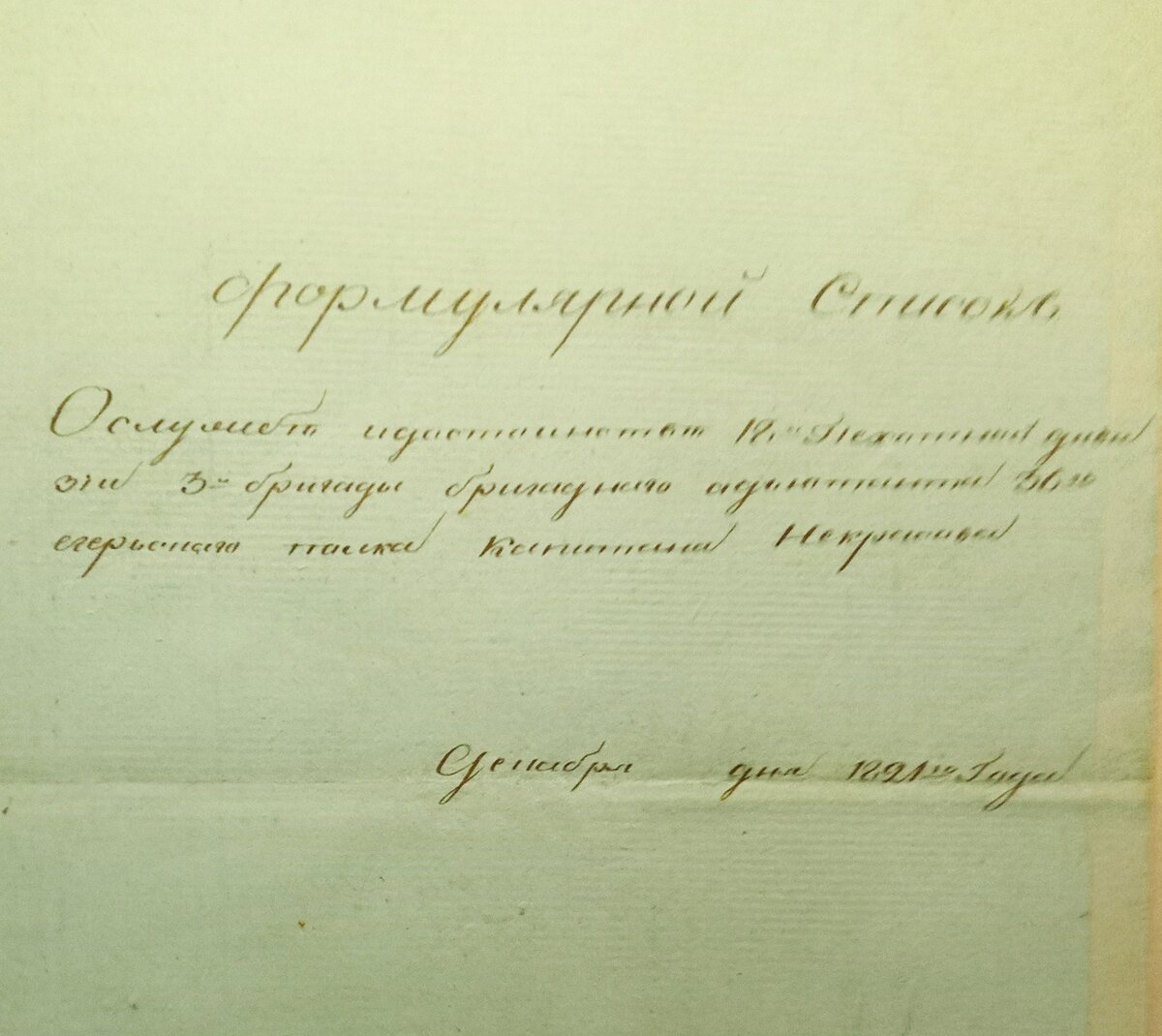 Обложка формулярного списка капитана 36-го егерского полка Алексея Сергеева сына Некрасова. Фото автора.
