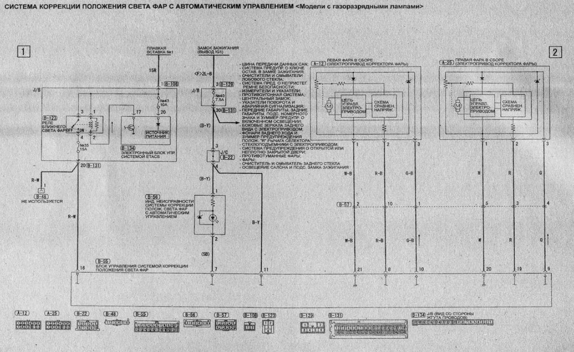Mitsubishi Colt VI. Система коррекции положения света фар с автоматическим управлением (модели с ксеноновыи фарами). Часть 1