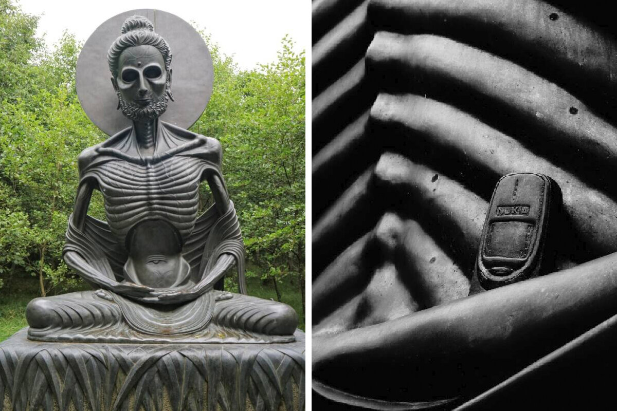 Скульптура "Постящийся Будда" в ирландском парке "Путь Виктора". За пазухой Будды — мобильный телефон. Другие скульптуры парка можно посмотреть в галерее =>