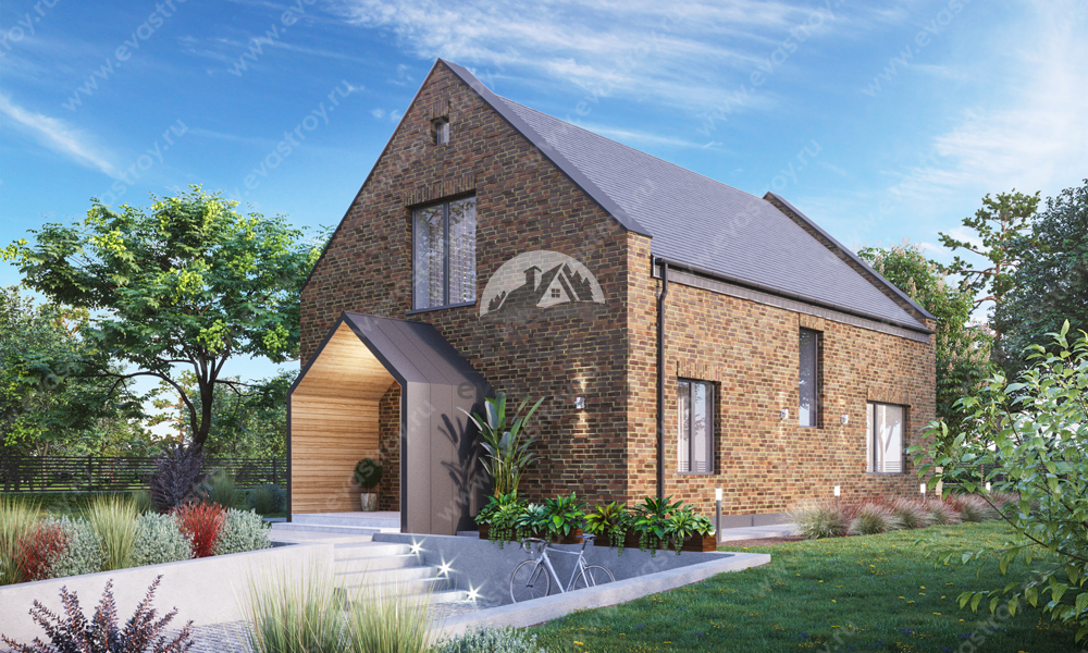 Проект дома 151 м2 из газобетона с мансардой, кабинетом и террасой - KVR-149