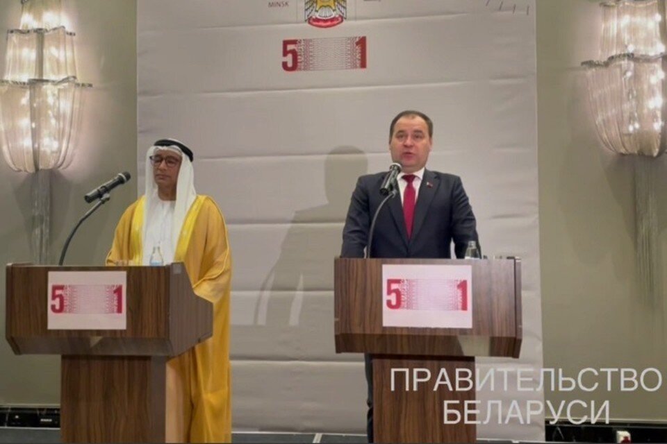     Роман Головченко выступает на итоговой конференции в ОАЭ. Скрин видео телеграм-канала "Правительство Беларуси"