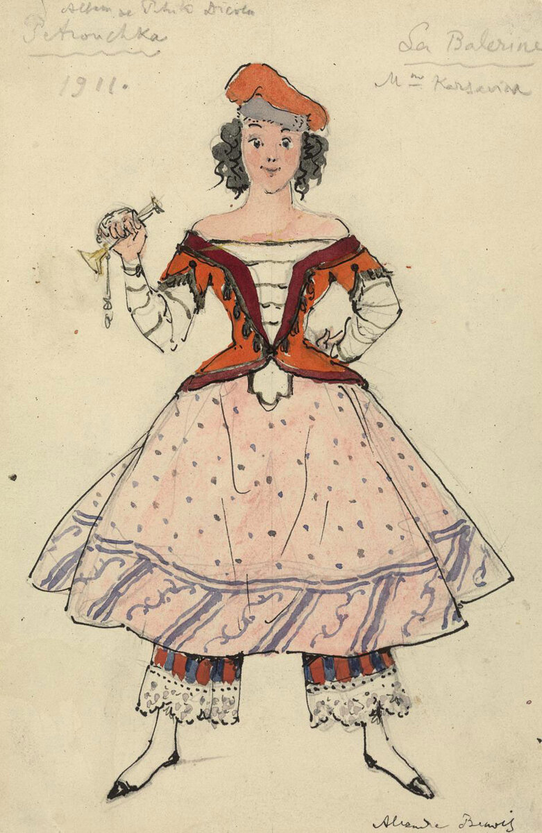 Александр Бенуа. Эскиз костюма Балерины к балету "Петрушка". 1911