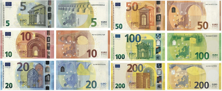Доллары на евро в спб. Купюры евро номиналы. Редкие купюры евро. Мосты на купюрах евро. Новые купюры евро.