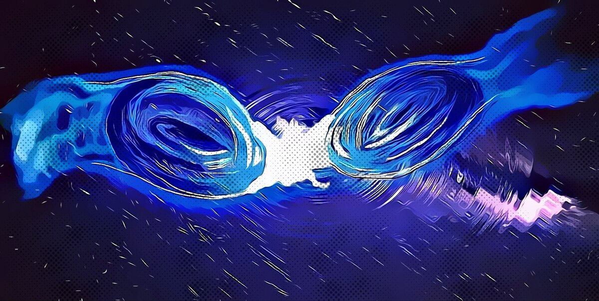 Художественное представление о столкновении бозонных звезд.