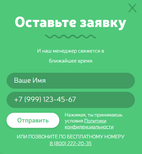 Вот такая короткая форма для заказа обратного звонка выходит по запросу.