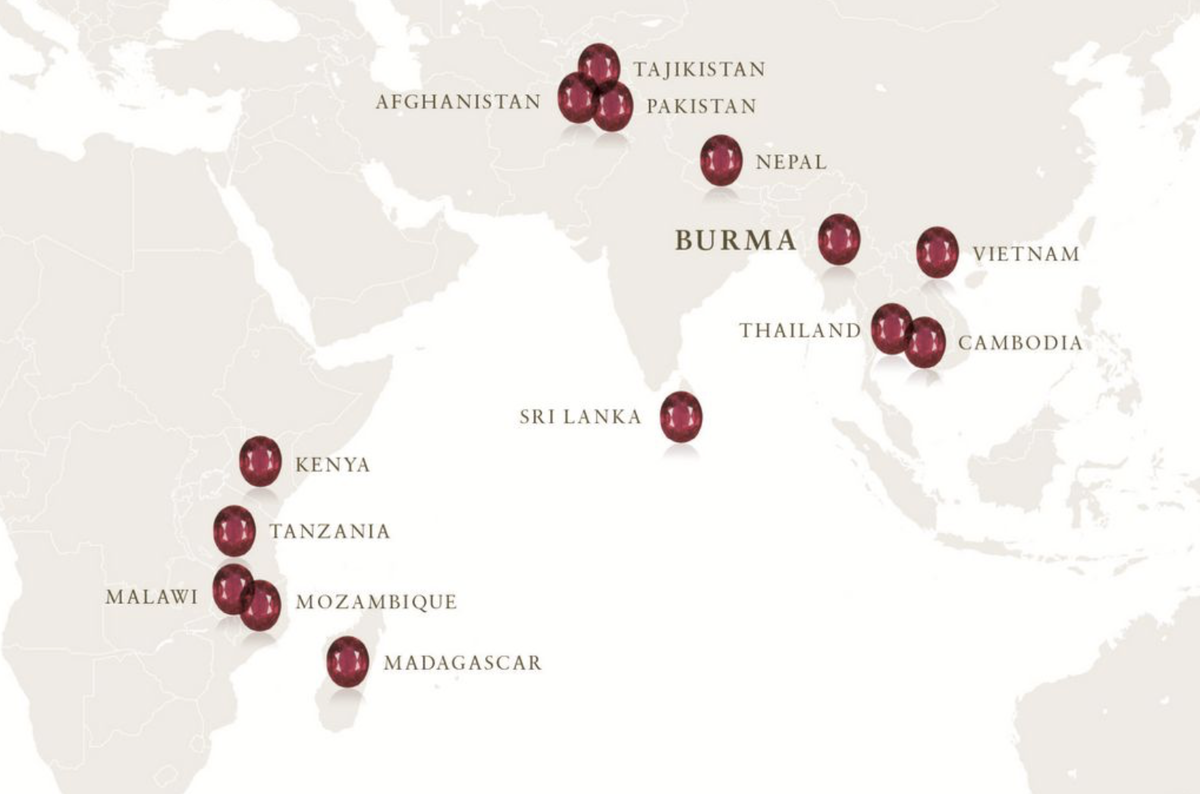 На данный момент география добычи рубинов весьма обширна