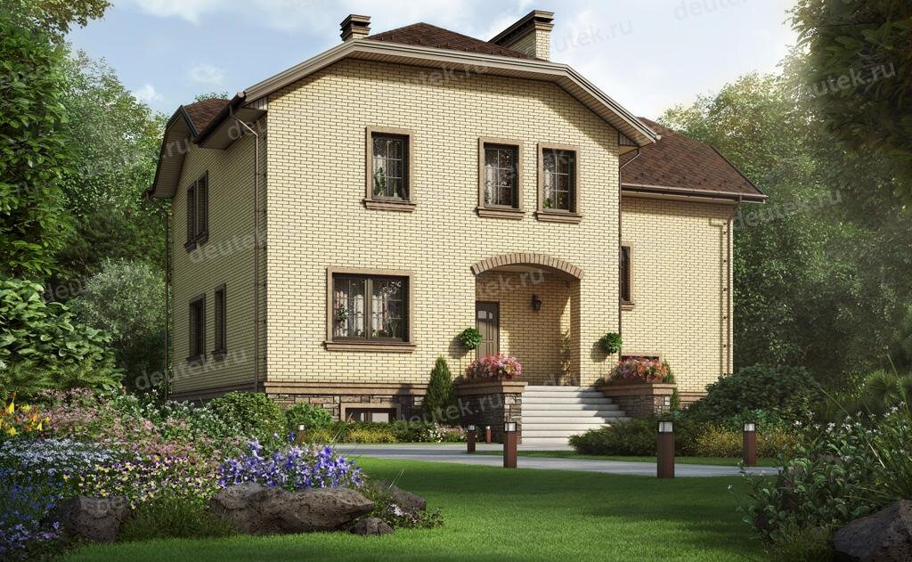 Проект двухэтажного дома 330 м2 с подвалом, эркером и кабинетом - DT0254