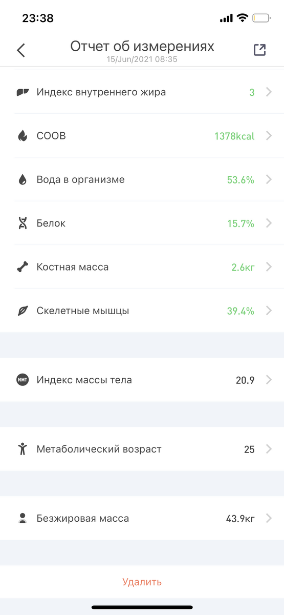 Параметры определяющие весы в приложении PICOOC 
