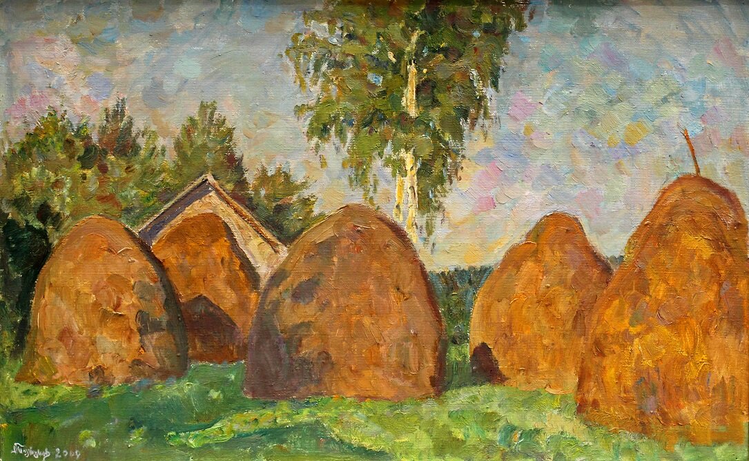 А.Тутунов. Стога вечером. Холст, масло. 2009. Работа из собрания Музея Актуального Реализма