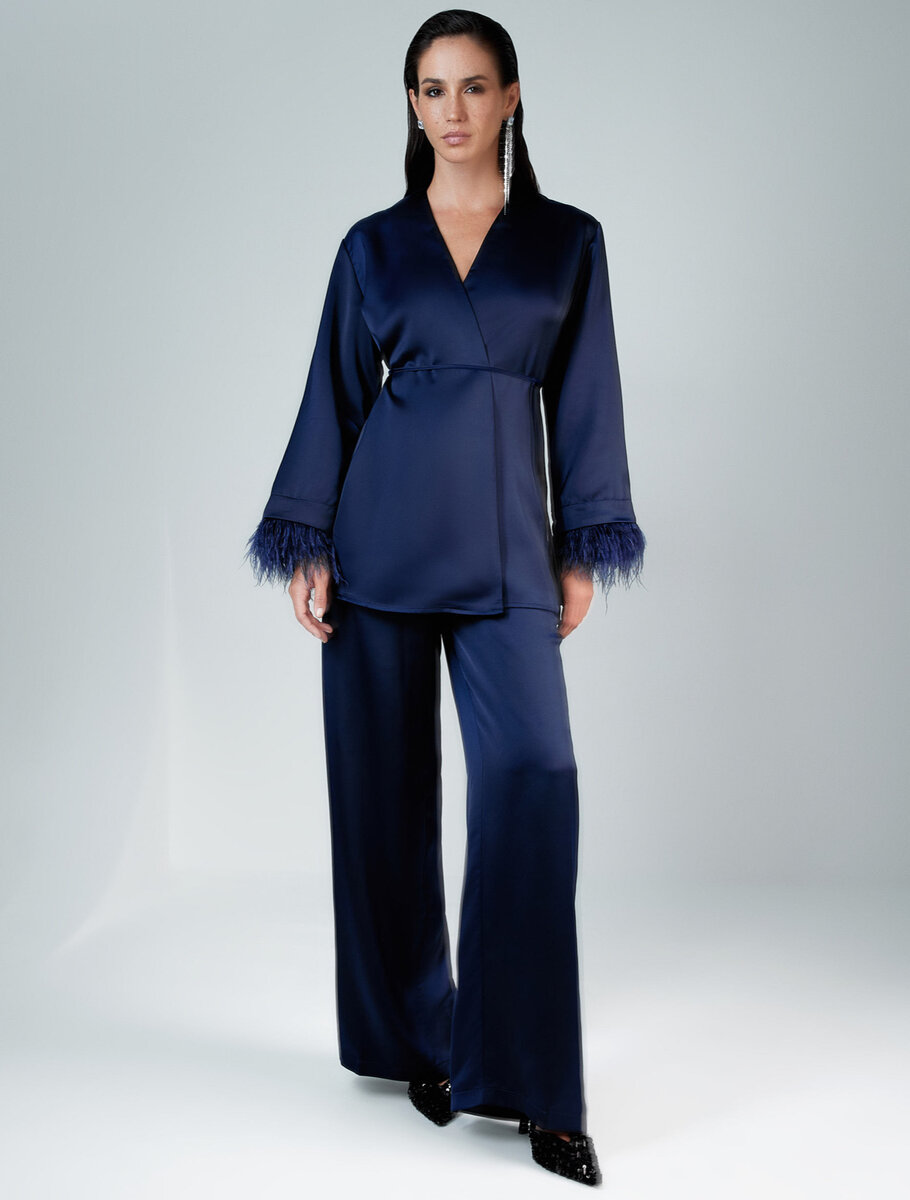 Синие атласные брюки 