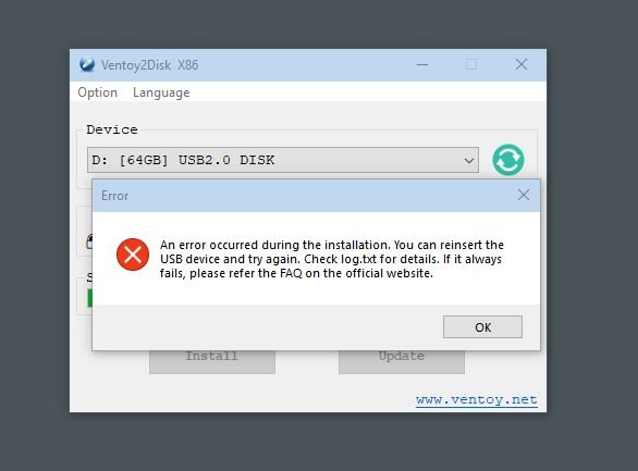 An error occurred during the installation