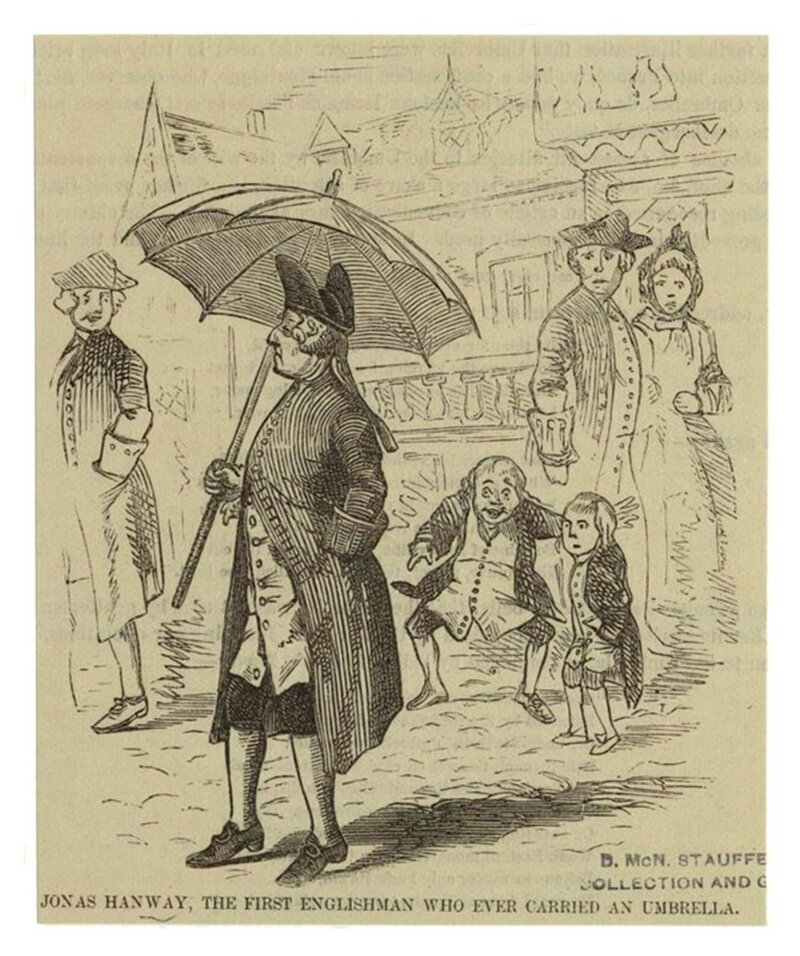 История зонтика. Зонт Jonas Hanway. Джон Ханвей изобрел зонтик. Зонт от дождя Jonas Hanway. Англичанин Ханвей.