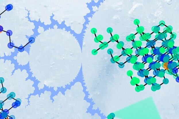 Пример фрактальных структур спинового льда, наложенный на множество Мандельбро.
