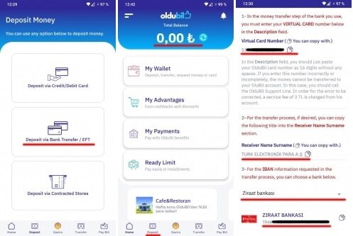 Внимание! Лимит на депозит в OlduBil – 2750 лир. Если вы резидент Турции, ограничение можно убрать, предоставив паспортные данные прямо в приложении. Внимательно следите за лимитами, чтобы не создавать проблем себе или продавцам на бирже.