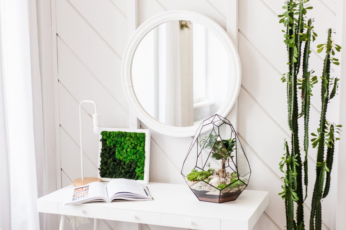 На фото флорариум и фитокартина из нашего салона Fitomir Decor